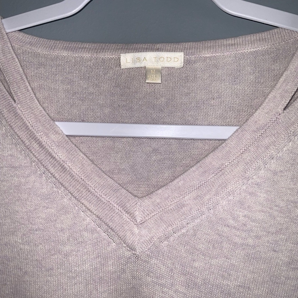 Lisa Todd V-Neck Lavender Cotton Casual Hi-Lo Sweater Stripe Contrast M - Picture 8 of 11